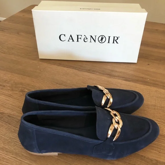 CafèNoir Italy, Suede Loafers with Chain Night Blue in Size 8 (39EU). - Picture 2 of 9